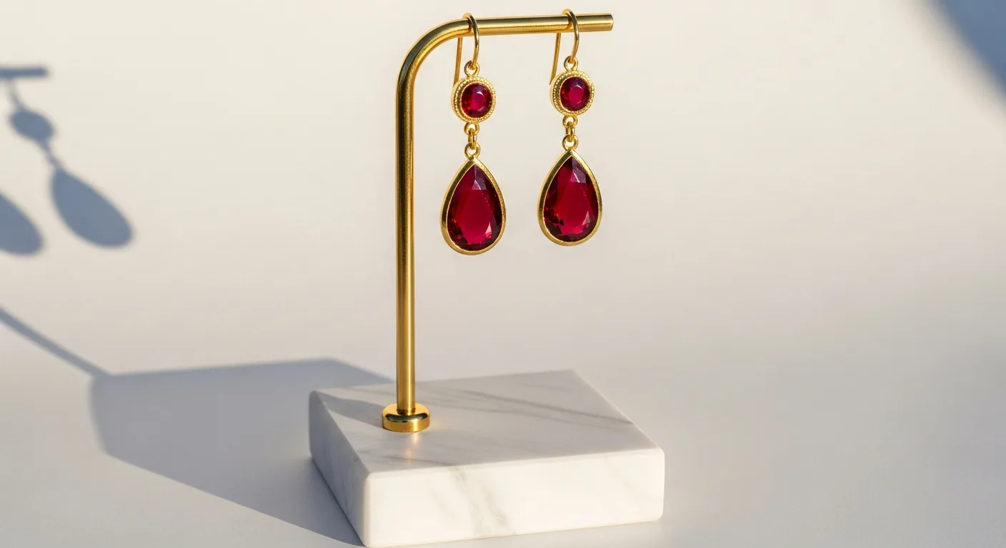 Boucles d'oreilles rubis élégantes sur présentoir luxueux